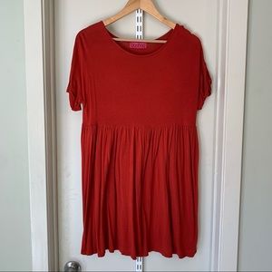 Boohoo relaxed shift dress in rust